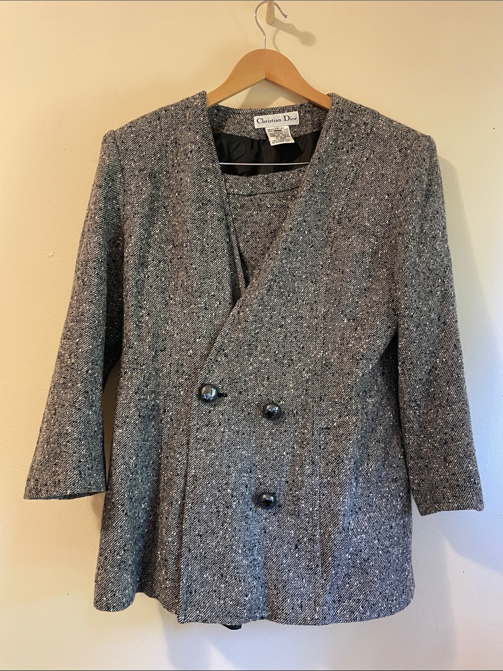 Christian Dior Gray Tweed Double-Breasted Jacket and Skirt Set